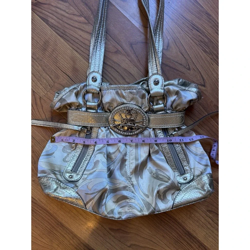 Y2K VTG Kathy Van Zeeland Metallic Gold Ruched Hobo Shoulder Bag Bratz Glam